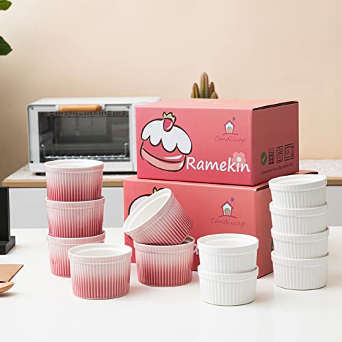 8oz Porcelain Ramekins, Candiicap Souffle Dishes Bowls for Baking, Pudding, Creme Brulee, Custard Cups, Serving Dip, Oven, Microwave and Dishwasher Safe (8oz,Matte Green)
