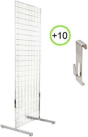 2' x 4' 1-Pack Gridwall Panel Tower &amp; T-Base Display + 10 Utility Hooks Chrome