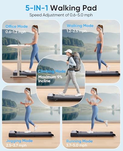 Walking Pad with Incline, RUNIMON 5 in 1 Treadmills for Home & Office, Under Desk Treadmill, 2.75HP Brushless Portable Compact Walking Pad Treadmill,LED Display,Remote&APP Control,No Installation