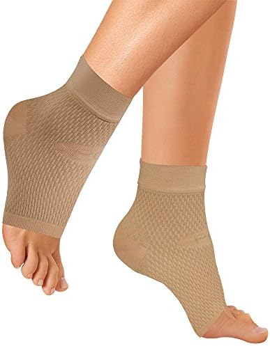 Patented Plantar Compression Sleeve for Plantar Fasciitis, Swelling and Foot/Arch Pain Relief (1 Pair, Natural, L/XL)