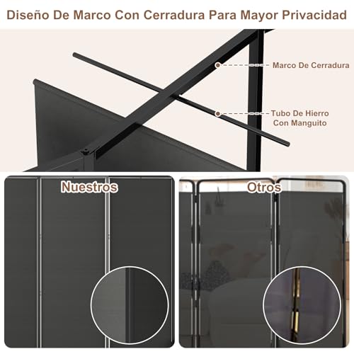 Uzelia Biombo Separador de Espacios, Biombo Divisor Portátil y Plegable de 4 Paneles, Pantalla giratoria de un Solo Panel, Separador de Ambientes 225 Ancho x 180 Alto cm de Habitación, Negro