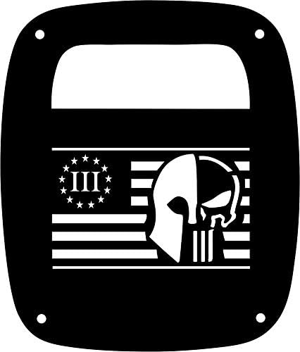 JeepTails Molon Labe, Punisher, 3 Percenter Flag - Jeep TJ Wrangler Tail Lamp Covers - Black - Set of 2