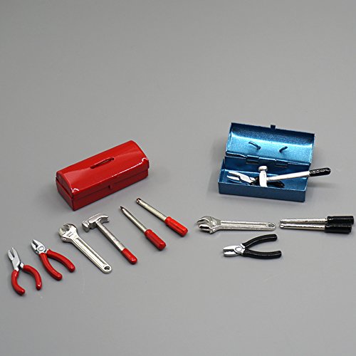 Que-T Mini Hammer Wrench Screwdriver Tools Box 1:10 Accessories Car Truck Decor Parts for CC01 Axial SCX10 D90 D110 TF2 TRX-4 RC Car (Blue)