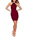 Lyrur Women's Halter Lace Straps Key Hole Back Fitted Mini Dress (#6036-US4, burgundy)