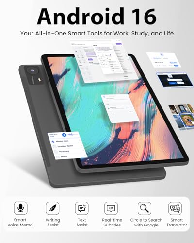 11-inch Android 16 Tablet, 32GB RAM + 128GB ROM (1TB Expand), T7280 Octa-Core 2.2GHz Processor, 90Hz FHD+ IPS Display, 8000mAh Battery, Gemini AI, Face ID, Dual Speakers, Fast Charging (Black)