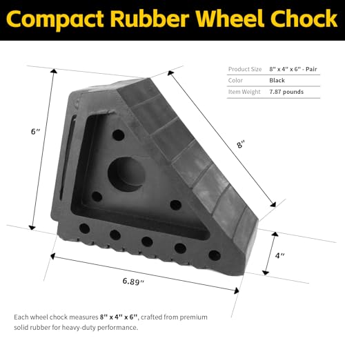 MAXXHAUL 70472 SOLID RUBBER HEAVY DUTY BLACK WHEEL CHOCK 2-PACK, 8″ X 4″ X 6″