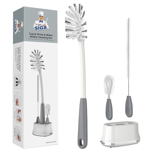 MR.SIGA Water Bottle Brush Cleaning Set with Storage Holder, Cleaning Brushes for Tumbler, Straw, Baby Bottles, Drinking Glasses