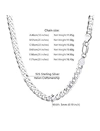 PROSTEEL - Cadena de eslabones cubanos italianos de plata de ley 925, para hombres, mujeres, niños, 0.110 in 0.197 in, cadena de capas de collar, 18.0 in 20.0 in 22.0 in 24.0 in 26.0 in 28.0 in