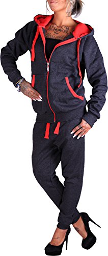 Violento-Damen-Jogging-Anzug-Trainingsanzug-Anzug-mit-Kapuze-und-enges-Bndchen-Trainingsjacke-und-Jogginghose-bequem-und-sportlich-Uni-239-704