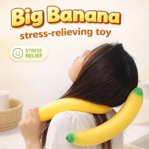 SLEEPHEAD® 18in Giant Banana Squishy, Jumbo Big Cute Realistic Banana Stress Ball Soft Squishys Slow Rising Stress Ball for Anxiety Stress Party Favors(Giant Banana)