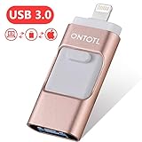 USB Flash Drives Compatible iPhone/iOS 128GB [3-in-1] Lightning OTG Jump Drive, ONTOTL USB 3.0 Thumb Drive External USB Memory Storage, Flash Memory Stick Compatible Apple, iPad, Android & PC (Pink)