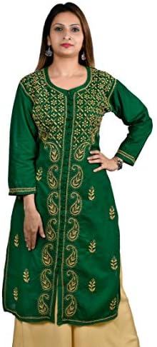 Pure Cotton Tunic Top Chikan Hand Embroidery Indian Kurti for Women