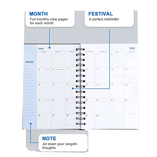 AukCherie Agenda 2022 Semanal 21x14.3 cm Agenda Scolaire 2022.1-2023.6 Agenda diaria quo vadis 2022 Páginas Notas planificador Semanal (Negro)