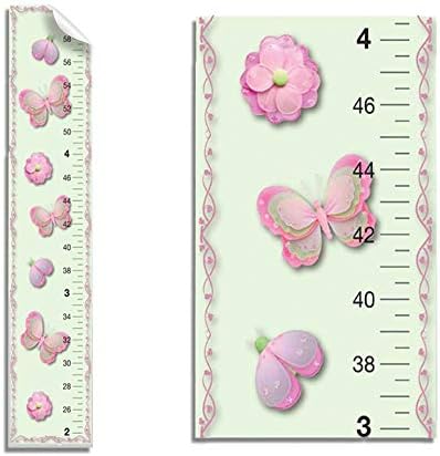 Growth Chart Butterfly Flower Ladybug Dark Pink Green Pink Wall Decals Vinyl Sticker Kid Height Measurement Children Nursery Baby Room Decor Girl Bedroom Decorations Child Measure Growing Babies Art