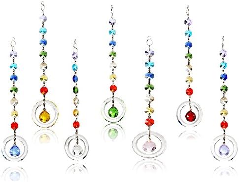 Duosuny Beautiful Colorful Crystal Ball Pendant Chandelier Decor Hanging Prism Ornaments,Crystal Ornament Ball Suncatcher Window Prisms,Feng Shui Faceted Ball (7, Colorful)