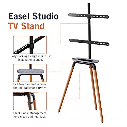 Artistic Easel Tripod TV Floor Stand for 45 to 65 Inch LED LCD Screen, PUTORSEN Portable Studio TV Display Stand, Adjustable TV Studio Mount with VESA 600x400mm, Holds up to 100lbs, Black