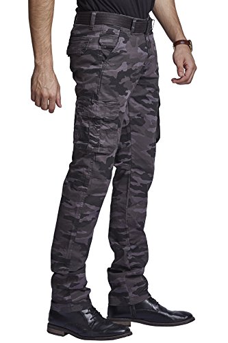 beevee 100% cotton chemo printed lycra grey fixed waist cargo with belt