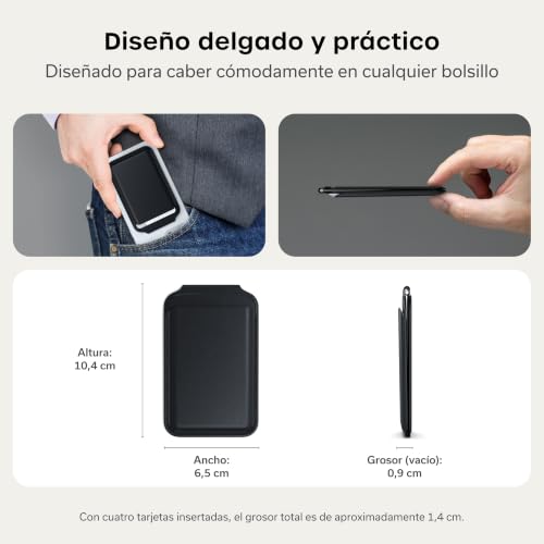 Satechi Cartera magnética Magsafe, tarjetero con doble solapa, 4 ranuras con NFC frontal, soporte ajustable para iPhone 17/16/15/14/13/12, accesorio de viaje, color negro