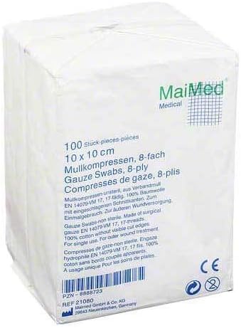 Gauze Swabs Non-Sterile 8-Ply 100 Pieces Compresses 10 x 10 cm