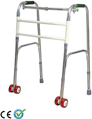 Royal Med Medical Grade Two Buttons Adult Folding Walker with Large 5 Inches Wheels | Heavy Duty U Shaped Aluminum Frame Strong Stable Sturdy Lightweight Ergonomic Comfortable Grip for Seniors Elderly