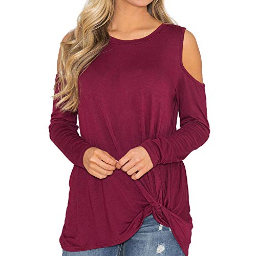 YOcheerful Women Long Sleeve Shirt Tee Top Blouse Loose Solid Sweatshirt (Wine,L)