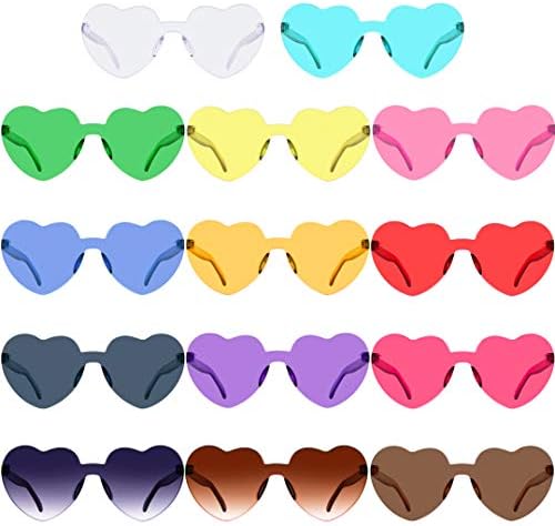 SIQUK 14 Pairs Rimless Heart Shape Sunglasses