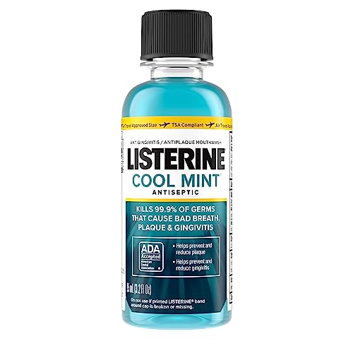 Listerine Cool Mint Antiseptic Mouthwash for Bad Breath, Plaque and Gingivitis, Travel Size, 3.2 Fl Oz, Pack of 1