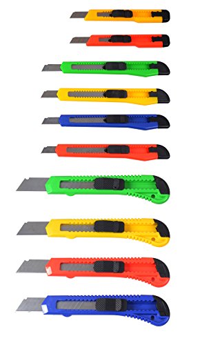eZthings 10 Heavy Duty Box Cutters Openers Utility Knives with Snap off Blades (Variety Knife Set)
