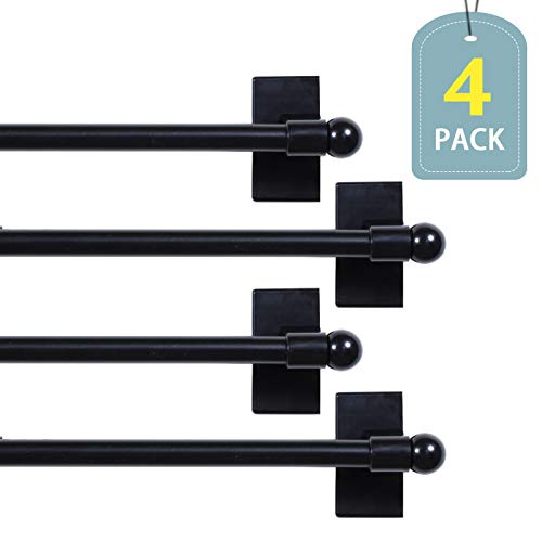 H.VERSAILTEX 4 Pack Magnetic Curtain Rods for Metal Doors Multi-Use Adjustable Rods Tool Free for Iron and Steel Place 1/2" Diameter, with Petite Ball Finials (16"-28", Black)