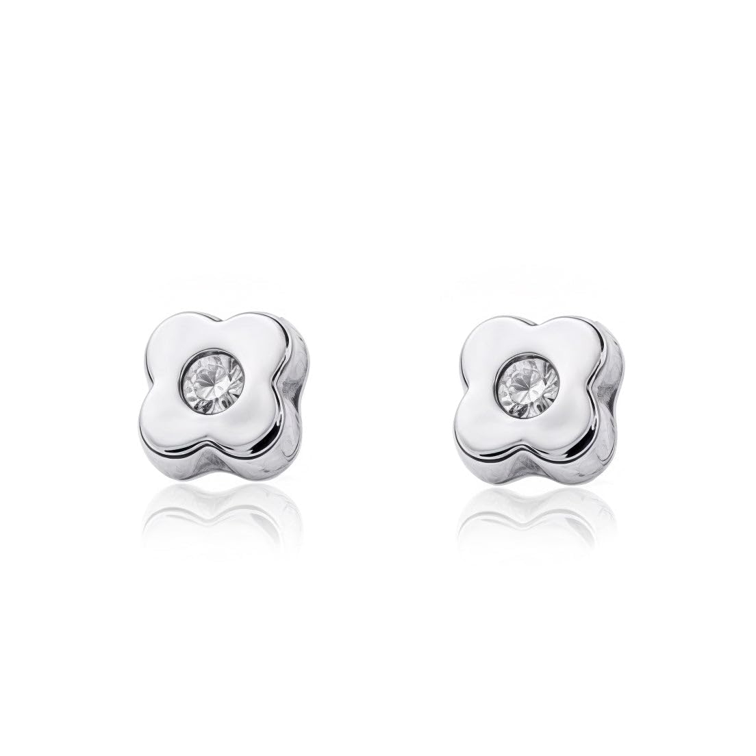 Mondepetit - 9ct White Gold Trebol Cubic Zirconia Children's Baby Earrings shine