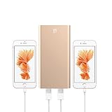 Ultra-Compact Portable Power Bank, LAX 10000mAh External Battery Pack Charger Dual USB Output High Speed for iPhone, Samsung Galaxy and More (Gold)