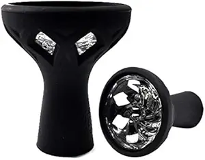 DNB Hookah Bowl - Silicone Hookah Head - Durable Glass Bowl With 1 Hole - Heavy Duty Bowl - High Temperature Resistance - Easy To Clean Shisha Bowl - Black