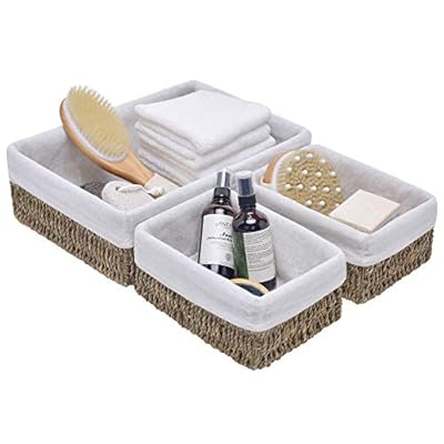 StorageWorks Hand-Woven Storage Baskets with Linings, Seagrass Wicker Baskets for Bathroom and Bedroom, Set of 3 (1PC… 41jrhCbHwSL