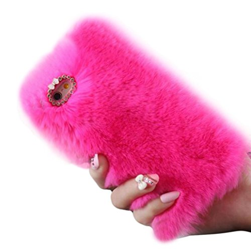 iPhone 7 Case, iPhone 7 Plus Case, Yoyorule Luxury Crystal Bling Case Winter Warm Soft Faux Fluffy Villi Fur Plush Wool Cover Skin (iPhone 7, Hot Pink)