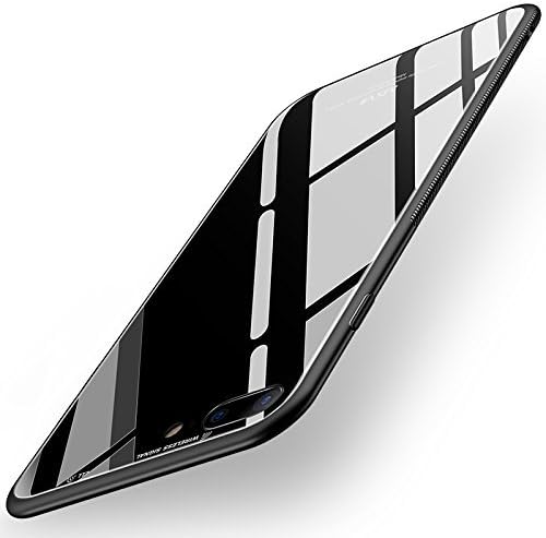 Tempered Glass Back Cover Shockproof Frame Hard Housing Case for iPhone 8 Plus/ iPhone 7 Plus (Black)