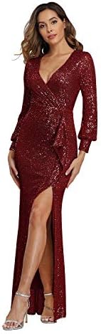女性のためのセクシーなvネックのイブニングドレスハイスプリットマーメイドパーティードレススパンコール