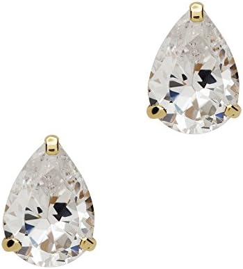 14K Yellow Gold Basket Set Pear-Shaped CZ Cubic-Zirconia Solitaire Stud Earrings 4, 5, 6 MM (6X4 Millimeters)
