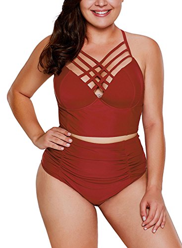 Lovezesent Juniors Strappy Bathing Suits Sexy Padded Push UpTankini Swimsuit High Wasited Bikini Bottom Medium Red