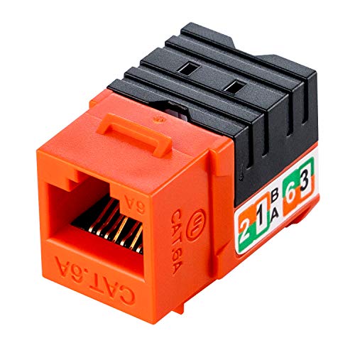 LINKOMM (25 Pack) RJ45 Cat6A Slim Profile Keystone Jack with Punch Down Palm Holder, Orange