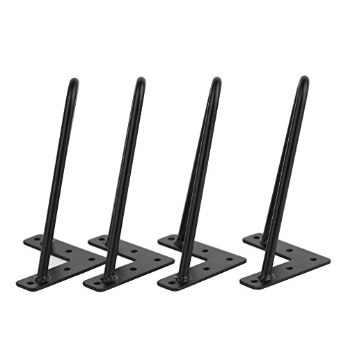 Black Hairpin Legs, Two-Rod Table Legs, Set for 4 Hairpin Table Legs, 8"/12"/16"/18"/22"/28" for Coffee Tables, Modern Desks, Night Stands (12")