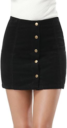 Clarisbelle Women High Waist Single Breasted Corduroy Skirt Black Medium