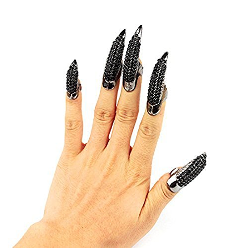 Ewandastore 10Pcs False Nails Punk Talon Claw Paw Finger Ring Knuckle Bend Finger Claw Ring(Black)