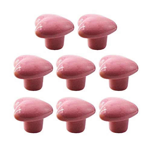 XLKJ 8 Pcs Ceramic Cabinet Handles Pink Love-Heart Shape Drawer Pulls Knobs Cupboard Knobs for Kitchen Knobs Kids Room Cabinets Closets Toy Organizer Box Bookcase