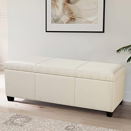 BELLEZE 47 Inch Storage Ottoman, Faux Leather Storage Bench Bedroom