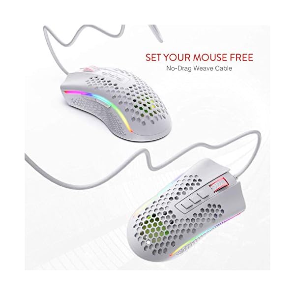 Redragon-M808-Storm-Lightweight-RGB-Gaming-Mouse-85g-Ultralight-Honeycomb-Shell-12400-DPI-Optical-Sensor-7-Programmable-Buttons-Precise-Registration-Super-Lite-Cable-White Redragon M808 Storm Ultralight Wired Gaming Mouse, 85g Lightweight Honeycomb Shell - Adjustable DPI Up to 12,400…