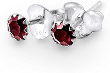 January - Garnet 3MM Flower Set Birthstone 925 Sterling Silver Stud Earring