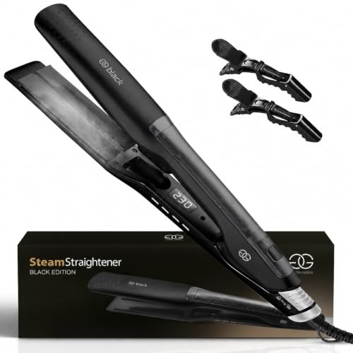 Golden Goods Pro Black Hair Straightener, Powerful Steam Straightener, Curling Iron 10 Temperature Settings up to 230ºC, All Hair Types Ceramic and Ionic, Hair Straightener