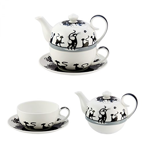 Teekanne Mit Tasse Katzenmotiv