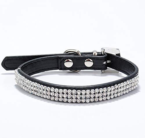 haoyueer Cute Dazzling Sparkling Elegant Fancy PU Leather Bling Rhinestone Crystal Jeweled Pet Cat Dog Puppy Collar … (M, Black)