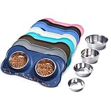 VIVAGLORY Dog Bowls Stainless Steel Water and Food Bowl Pet Cat Feeder with Non Spill Skid Resistant Silicone Mat, Small, Navy Blue